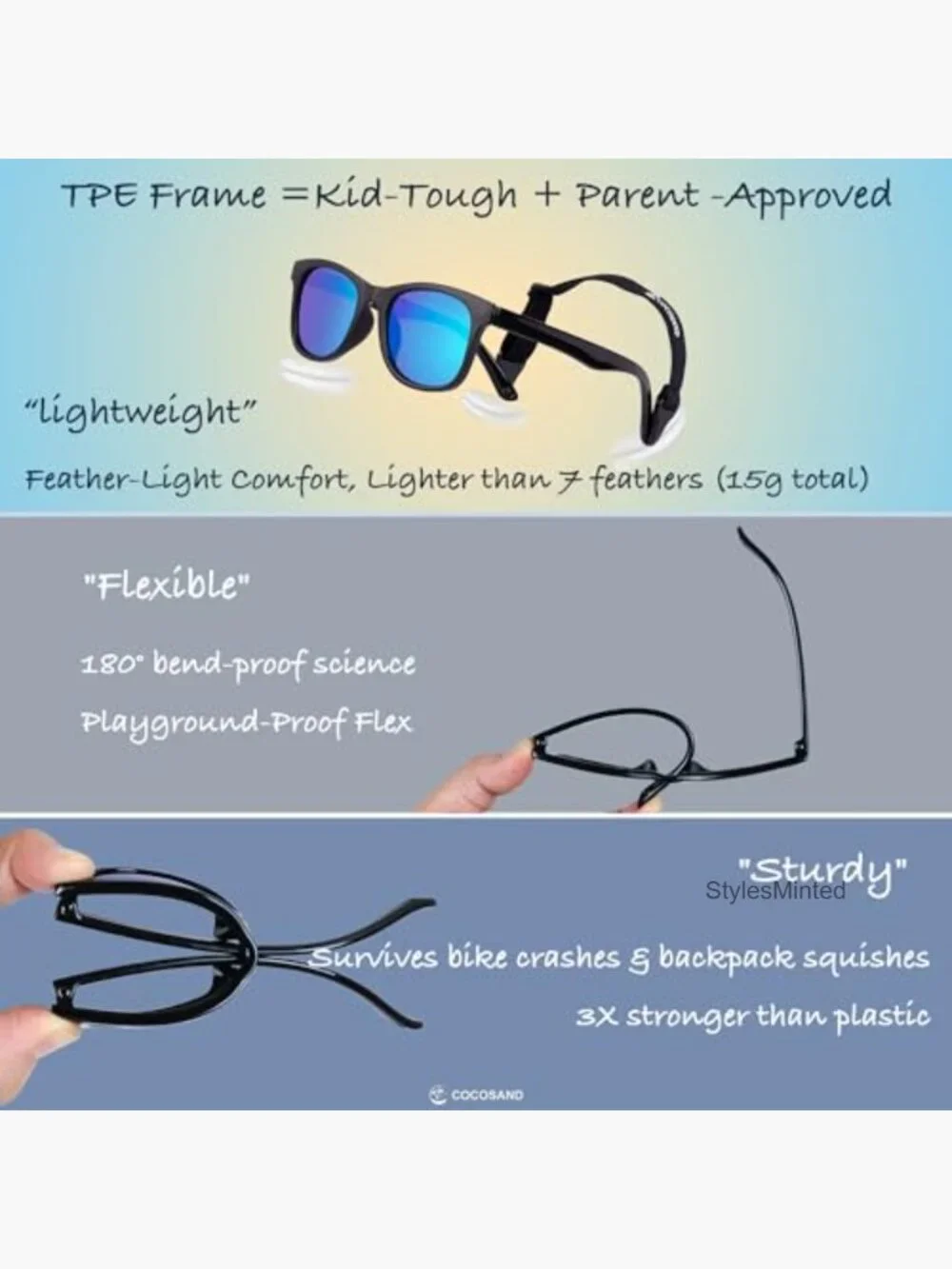 Kids Polarized Sunglasses UV400 Flexible TPE Frame Age 4-10